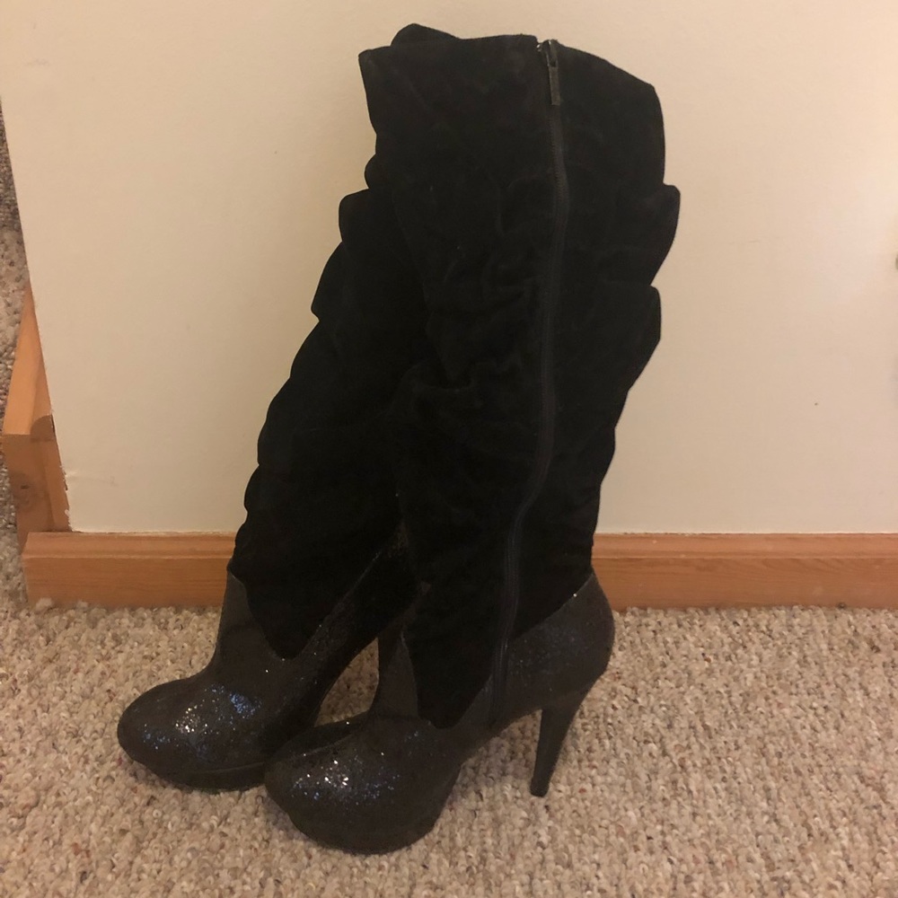 Michael Antonio Black Suede Glitter Platform boots